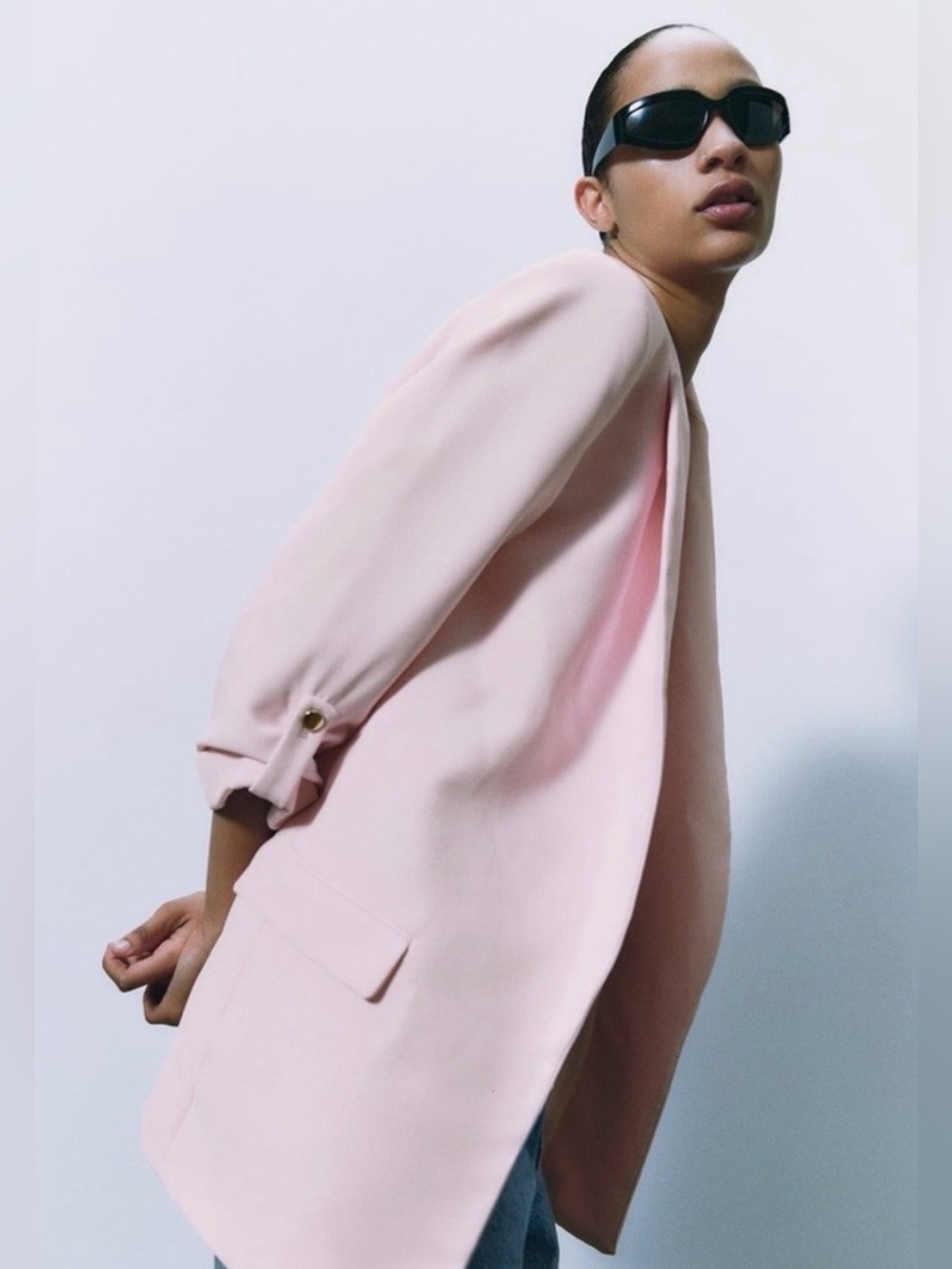 ZARA • Blush/Baby Pink Open-Front Blazer, L - Picture 3 of 16